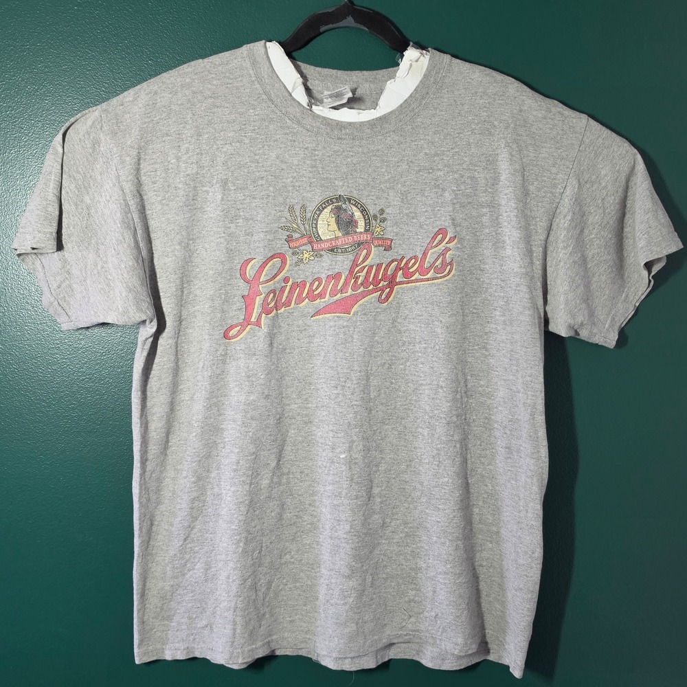 Leinenkugel's Beer Graphic T-Shirt Mens Large Gray Gildan Heavy Cotton Brewery